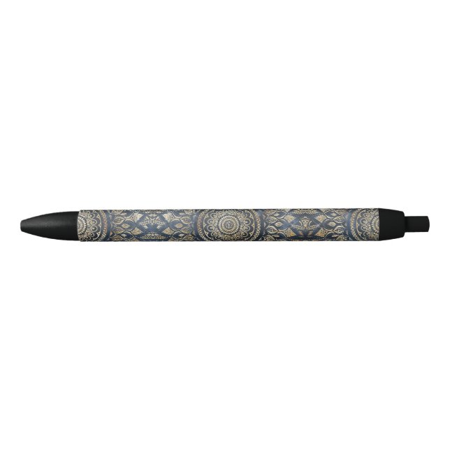 Elegant Gold Blue Mandala Floral Pen (Front)