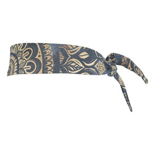 Elegant Gold Blue Mandala Floral Tie Headband