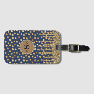 Elegant Gold & Blue Monogram Bling Glam Stylish Luggage Tag