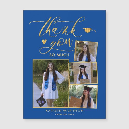 Elegant Gold Blue Multi Photo Graduation Thank You