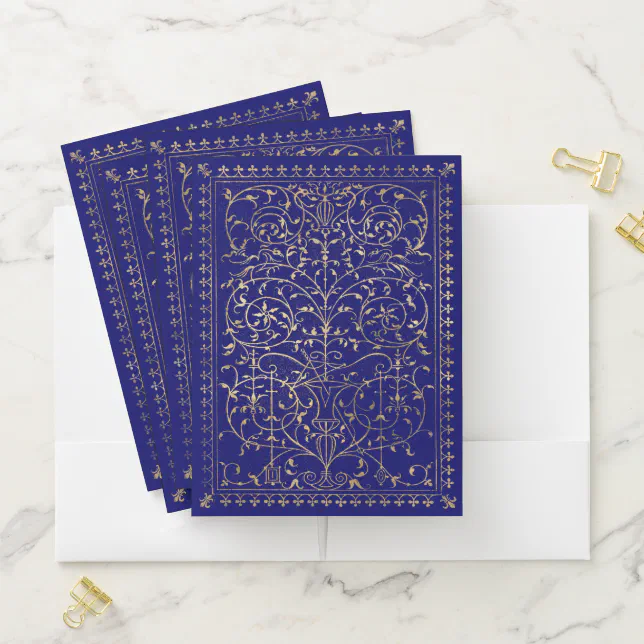 Elegant Gold Blue Navy Stylish Pocket Folder | Zazzle