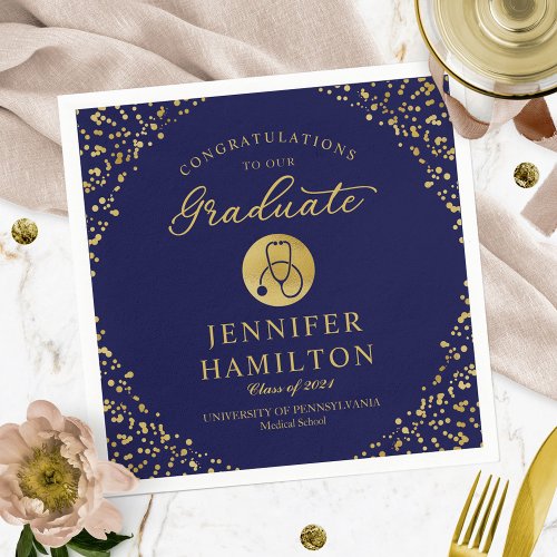 Elegant Gold  Blue Nurse Doctor Graduation Napkins