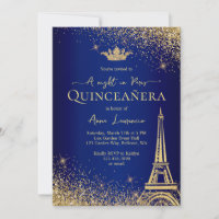 Elegant Gold Blue Paris Night Theme Quinceanera