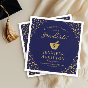 Elegant Gold  Blue Pharmacy School Graduation Napkins