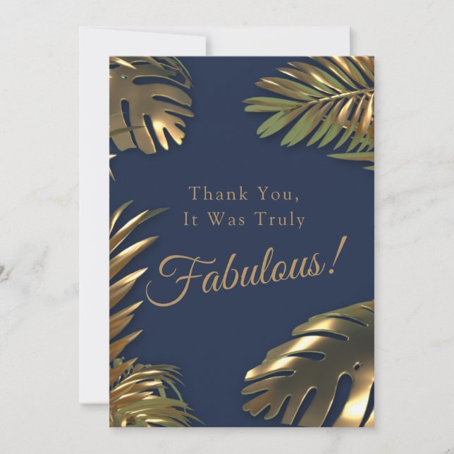 Elegant Gold Blue Photo 50 Fabulous Birthday  Thank You Card (Front)