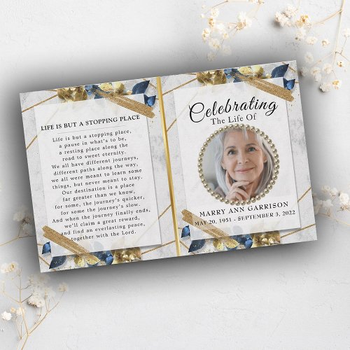 Elegant Gold Blue Photo Life Celebration Program