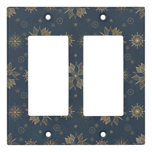 Elegant Gold Blue Poinsettias Snowflakes Pattern Light Switch Cover