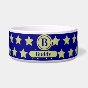 Elegant Gold & Blue Star Pattern Monogram Bowl