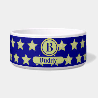 Elegant Gold & Blue Star Pattern Monogram Bowl