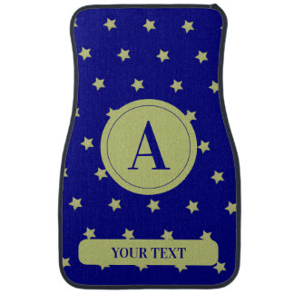 Elegant Gold & Blue Star Pattern Monogram Car Floor Mat