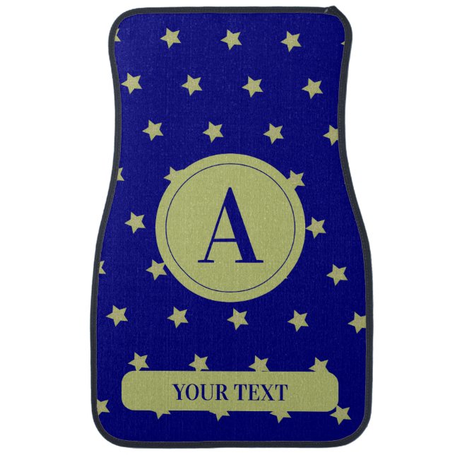 Elegant Gold & Blue Star Pattern Monogram Car Floor Mat (Front)