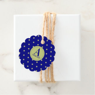 Elegant Gold & Blue Star Pattern Monogram Favor Tags