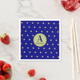 Elegant Gold & Blue Star Pattern Monogram Napkins