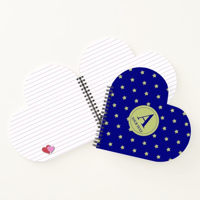 Elegant Gold & Blue Star Pattern Monogram Notebook (Inside)