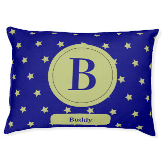 Elegant Gold & Blue Star Pattern Monogram Pet Bed