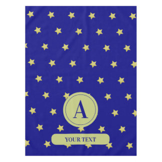 Elegant Gold & Blue Star Pattern Monogram Tablecloth