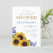 Elegant Gold Blue Sunflower Bridal Shower  Invitation (Standing Front)