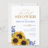 Elegant Gold Blue Sunflower Bridal Shower  Invitation (Front)