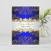 Elegant Gold Blue Vintage Glamour Quinceanera Invitation (Standing Front)