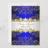 Elegant Gold Blue Vintage Glamour Quinceanera Invitation (Front)