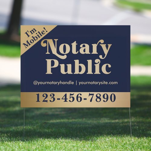 Elegant Gold  Blue Vintage Notary Public Yard Sign
