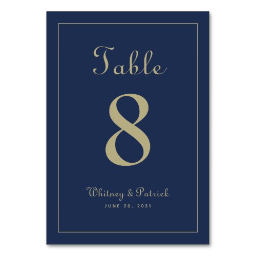 Elegant Gold Blue Wedding Reception Formal Dinner Table Number