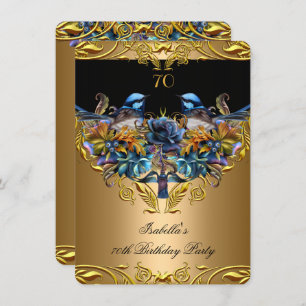 Elegant Gold Bluebird Bird Black 70th Birthday Invitation