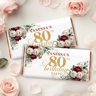 Elegant Gold Blush Burgundy 80th Birthday Hershey Bar Favors