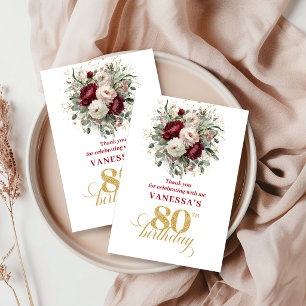 Elegant Gold Blush Burgundy 80th Birthday Thank   You Card