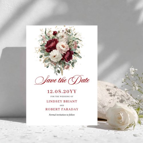 Elegant Gold Blush Burgundy Save The Date