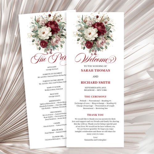 Elegant Gold Blush Burgundy Wedding Program