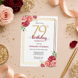 Elegant Gold Blush Floral 79th Birthday Party Invitation