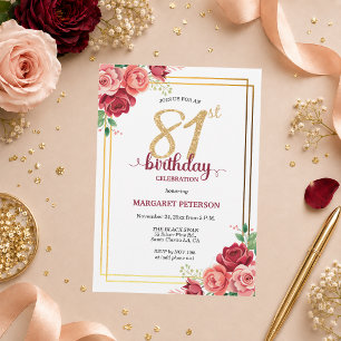 Elegant Gold Blush Floral 81st Birthday Party Invitation