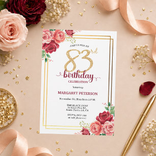 Elegant Gold Blush Floral 83rd Birthday Party Invitation