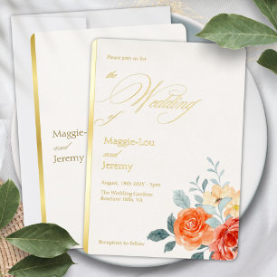 Elegant Gold Blush Floral Script Wedding Gold Foil Invitation