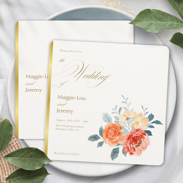 Elegant Gold Blush Floral Script Wedding Invitation (Creator Uploaded)