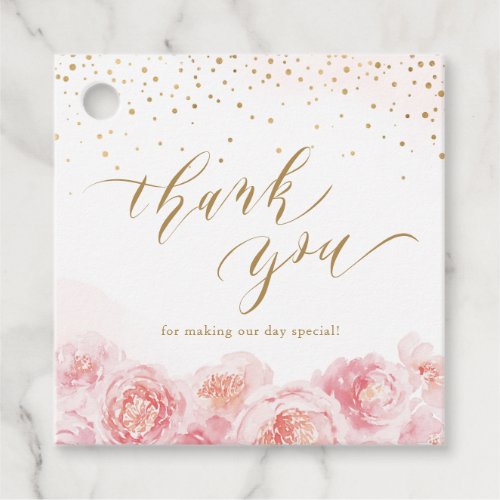Elegant gold  blush floral thank you script favor tags