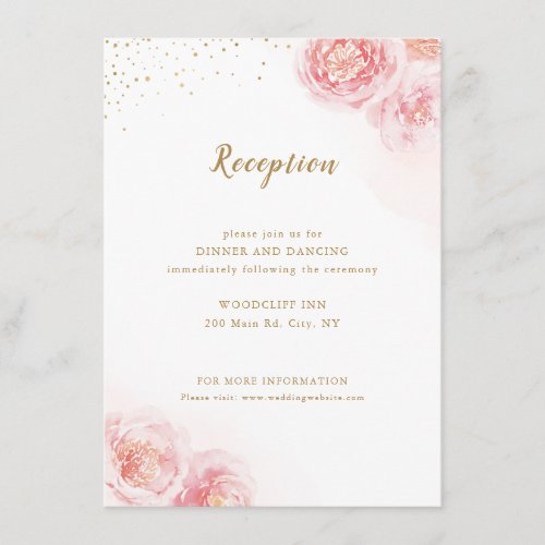 Elegant gold  blush floral wedding reception enclosure card
