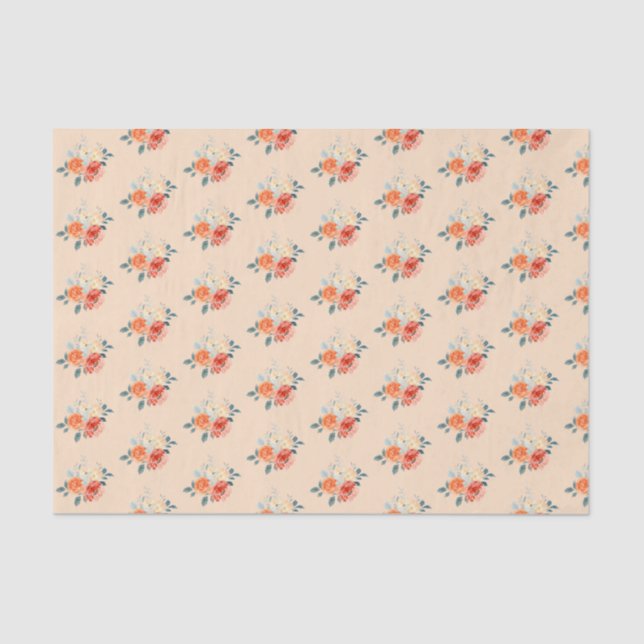 Elegant Gold Blush Floral Wedding  Tissue Paper (Front)