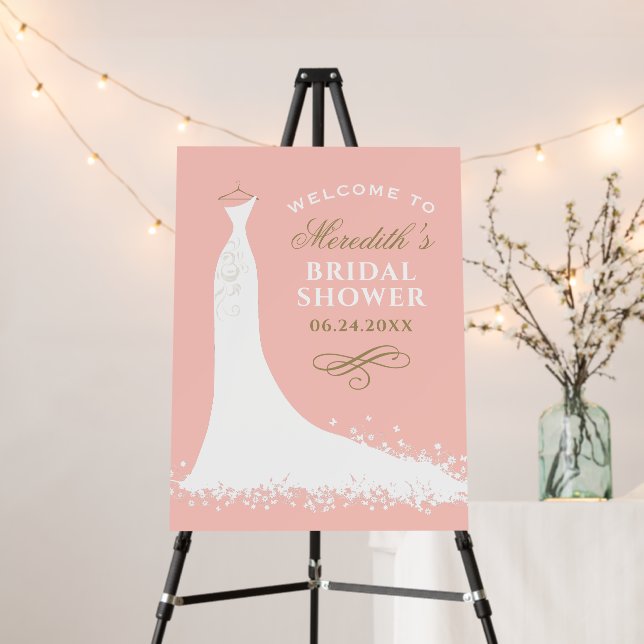 Elegant Gold Blush Gown Bridal Shower Welcome Foam Board (In Situ (Stand))
