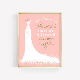 Elegant Gold Blush Gown Bridal Shower Welcome Poster