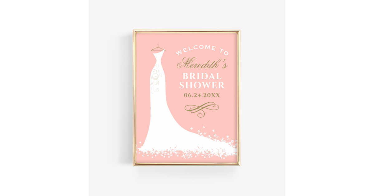 Elegant Gold Blush Gown Bridal Shower Welcome Poster | Zazzle