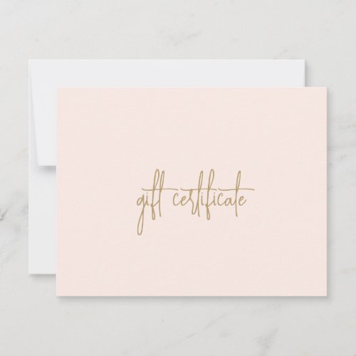 Elegant Gold Blush Pink Business Gift Certificate