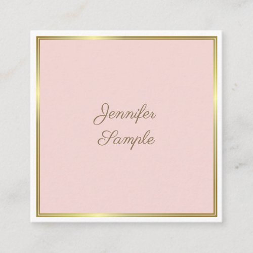 Elegant Gold Blush Pink Calligraphy Script Luxury Square Business Card