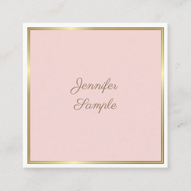 Elegant Gold Blush Pink Calligraphy Script Luxury Square Business Card (Front)