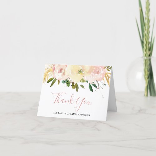 Elegant Gold Blush Pink Floral Funeral Sympathy Thank You Card