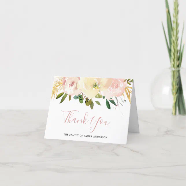 Elegant Gold Blush Pink Floral Funeral Sympathy Thank You Card | Zazzle