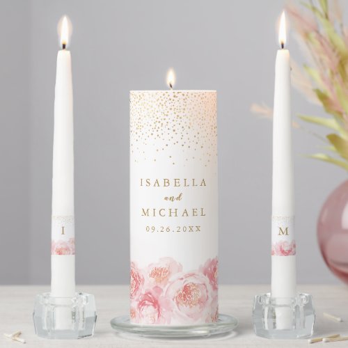 Elegant gold  blush pink floral wedding unity candle set