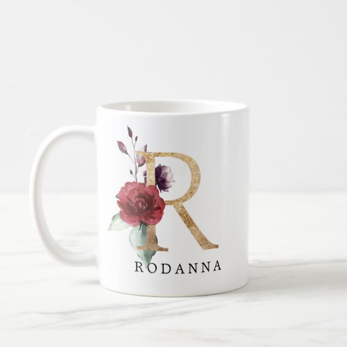 Elegant Gold Blush Pink Flower Letter R Coffee Mug