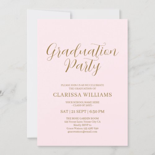 Elegant Gold Blush Pink Graduation Party Invitation